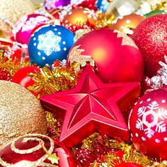 Image showing christmas balls and tinsel