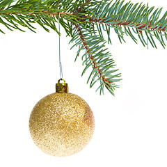 Image showing red christmas ball hanging from tree