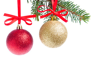Image showing christmas balls hanging from tree