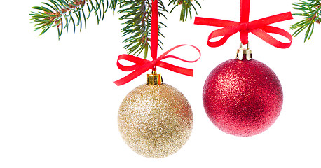 Image showing christmas balls hanging from tree