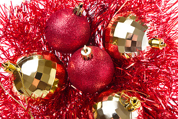 Image showing christmas balls with tinsel