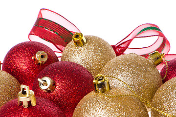 Image showing christmas balls with big ribbon around