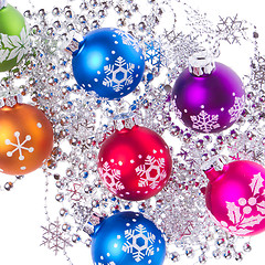 Image showing christmas balls with tinsel