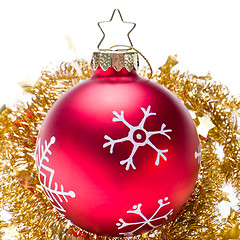 Image showing christmas ball with snowflake symbols and tinsel