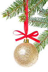 Image showing christmas balls hanging from tree