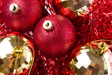 Image showing christmas balls with tinsel