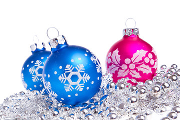 Image showing christmas balls with tinsel