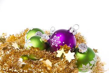 Image showing christmas balls with tinsel