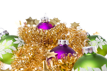 Image showing christmas balls with tinsel