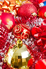 Image showing christmas balls and tinsel