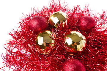 Image showing christmas balls with tinsel