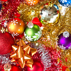 Image showing christmas balls and tinsel