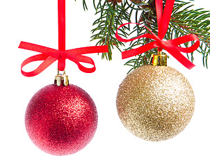 Image showing christmas balls hanging from tree