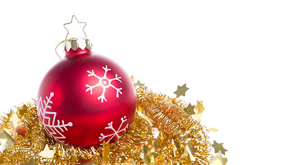 Image showing christmas ball with snowflake symbols and tinsel