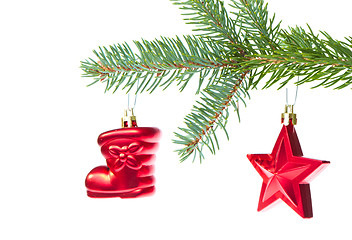 Image showing red christmas decoration on the tree