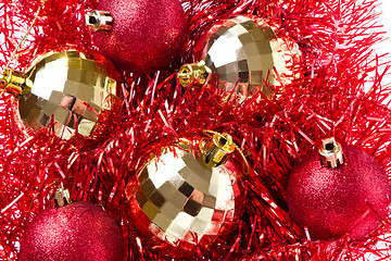 Image showing christmas balls with tinsel