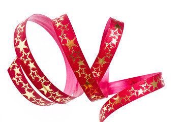 Image showing red christmas ball with ribbon