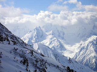 Image showing Mountains in clouds.