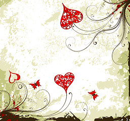 Image showing Valentines Day grunge background with hearts and florals