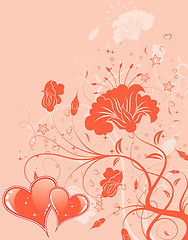 Image showing Valentines Day background with hearts and flowers