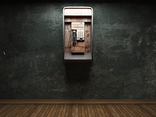 Image showing old concrete wall and telephone booth