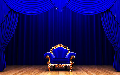 Image showing blue velvet curtain and chair