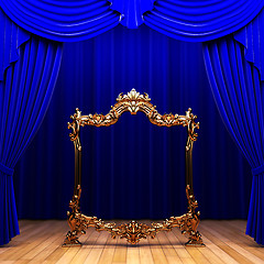 Image showing blue curtains, gold frame