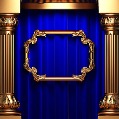 Image showing blue curtains, gold columns and frames