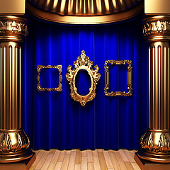 Image showing blue curtains, gold columns and frames