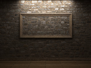 Image showing masonry wall with wood frames