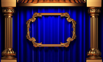 Image showing blue curtains, gold columns and frames