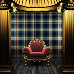 Image showing bronze columns, chair and wallpaper