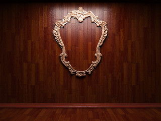 Image showing illuminated wooden wall and frame