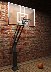 Image showing old brick wall and basketball