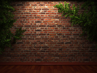 Image showing illuminated brick wall and ivy