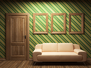 Image showing illuminated fabric wallpaper and door