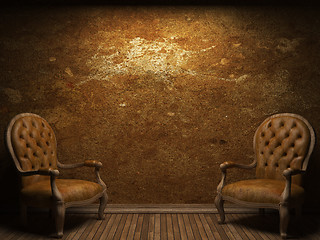 Image showing old concrete wall and chair