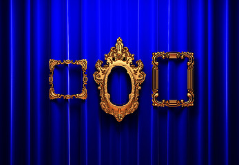 Image showing blue curtains, gold frame