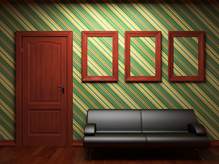 Image showing illuminated fabric wallpaper and door