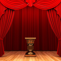 Image showing Red velvet curtain and Pedestal