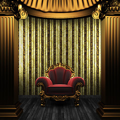 Image showing bronze columns, chair and wallpaper