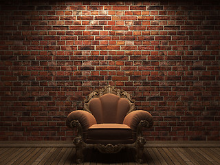 Image showing illuminated brick wall and chair