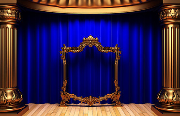 Image showing blue curtains, gold columns and frames