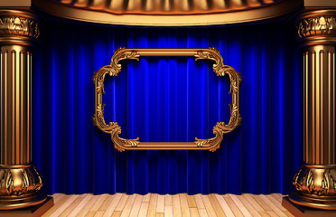 Image showing blue curtains, gold columns and frames