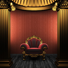 Image showing bronze columns, chair and wallpaper