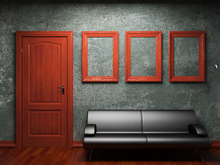 Image showing illuminated fabric wallpaper and door
