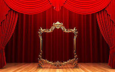 Image showing red curtains, gold frame