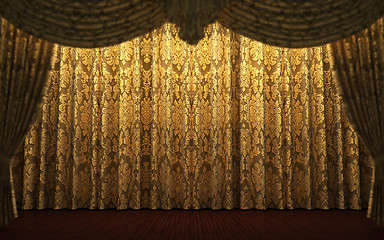 Image showing yellow velvet curtain opening scene