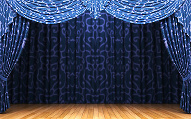 Image showing blue velvet curtain opening scene