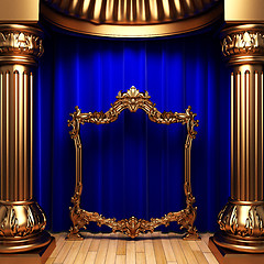 Image showing blue curtains, gold columns and frames